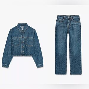 ZARA 1975 SHORT DENIM SHIRT & HIGH-WAISTED STRAIGHT ANKLE JEANS SET